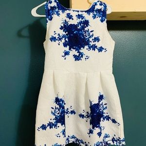 White Blue Textured Short Dress